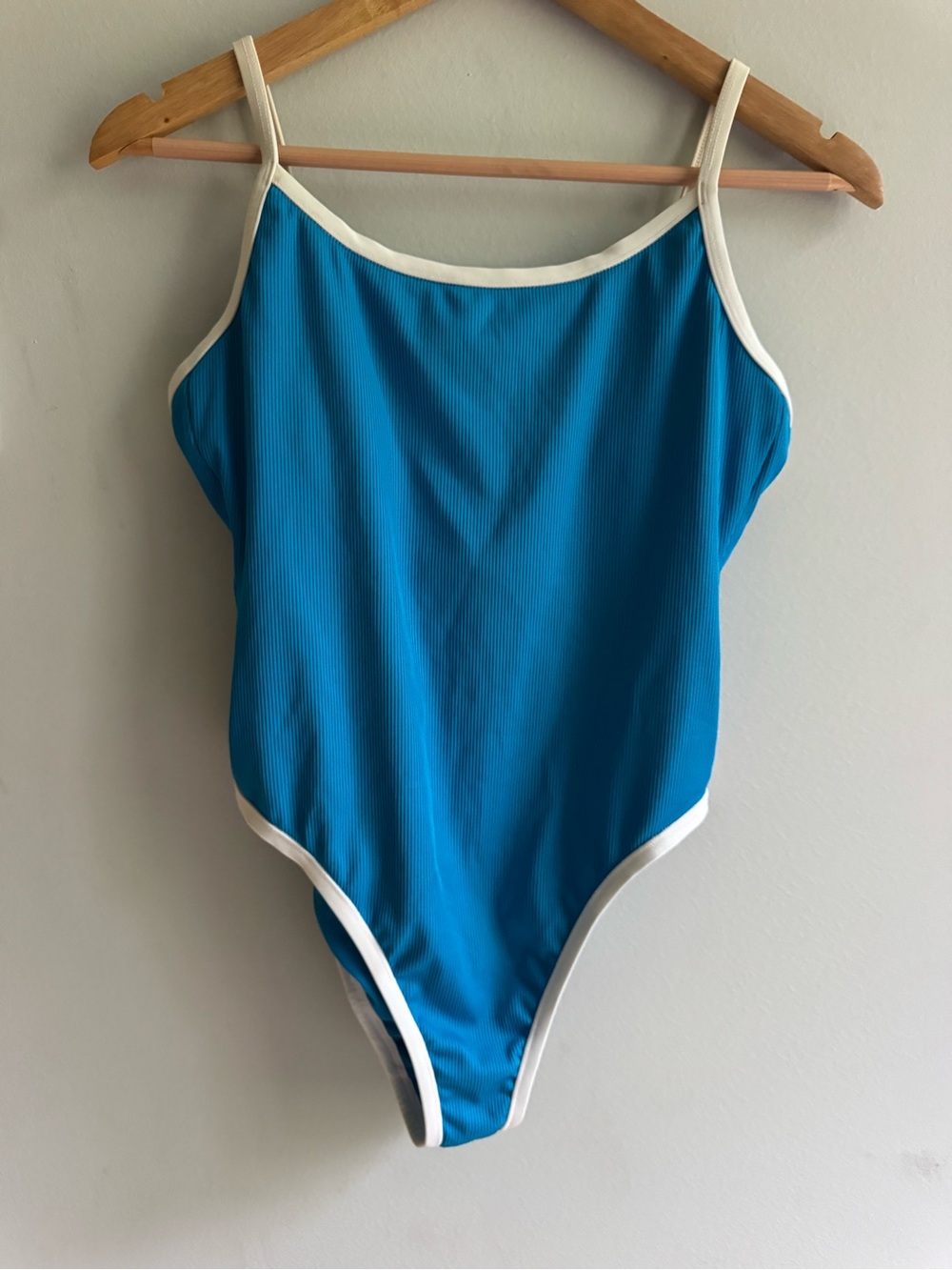 Shade & Shore Teal-Blue One-Piece Swimsuit with White Trim
